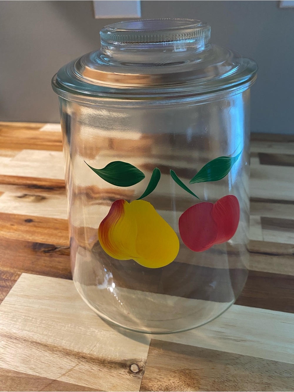 Vintage Bartlett Collins Gay Fad Clear Cookie Jar & Lid Glass Canister Fruit